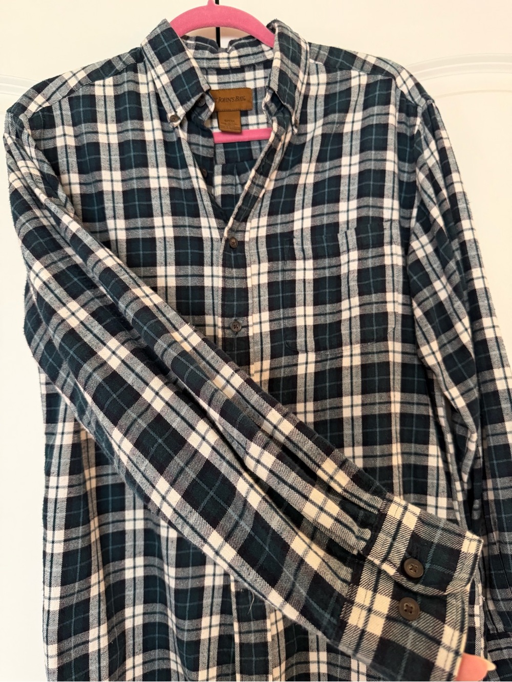 St. John's Bay Green & White Plaid Flannel Button-Down Shirt - Picture 3 of 6